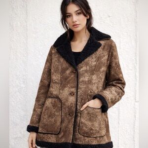 Vintage Brown faux Shearling Women's Coat L